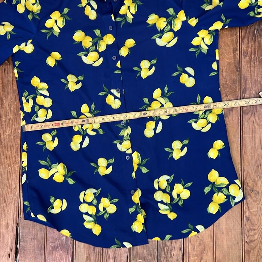 Banana Republic women’s top blouse Blue Lemon Print long sleeve size medium - Picture 3 of 7